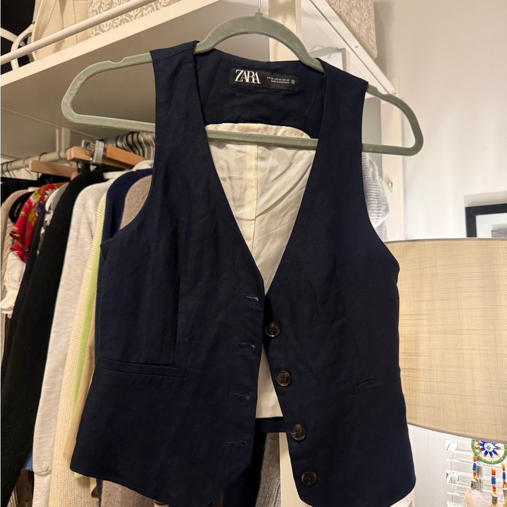 Zara linen navy blue vest